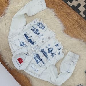 Guess bleach destroyed crop jean jacket large NWOT